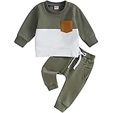 allshope Toddler Baby Boy Fall Outfit Contrast Color Sweatshirt Tops with Elastic Waist Pants Cute Infant Newborn Clothes