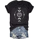 GEKYKOC Moon and Sun Shirts Women Vintage Graphic Tshirt Mountain Hiking Short Sleeve Vacation T-Shirt Tops