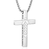 VULETO Football Cross Necklace for Boys Men, Stainless Steel Bible Verse Cross Pendant Chain Sports Gear Stuff Easter Christian Religious Jewelry Gifts for Teen Boys Kids