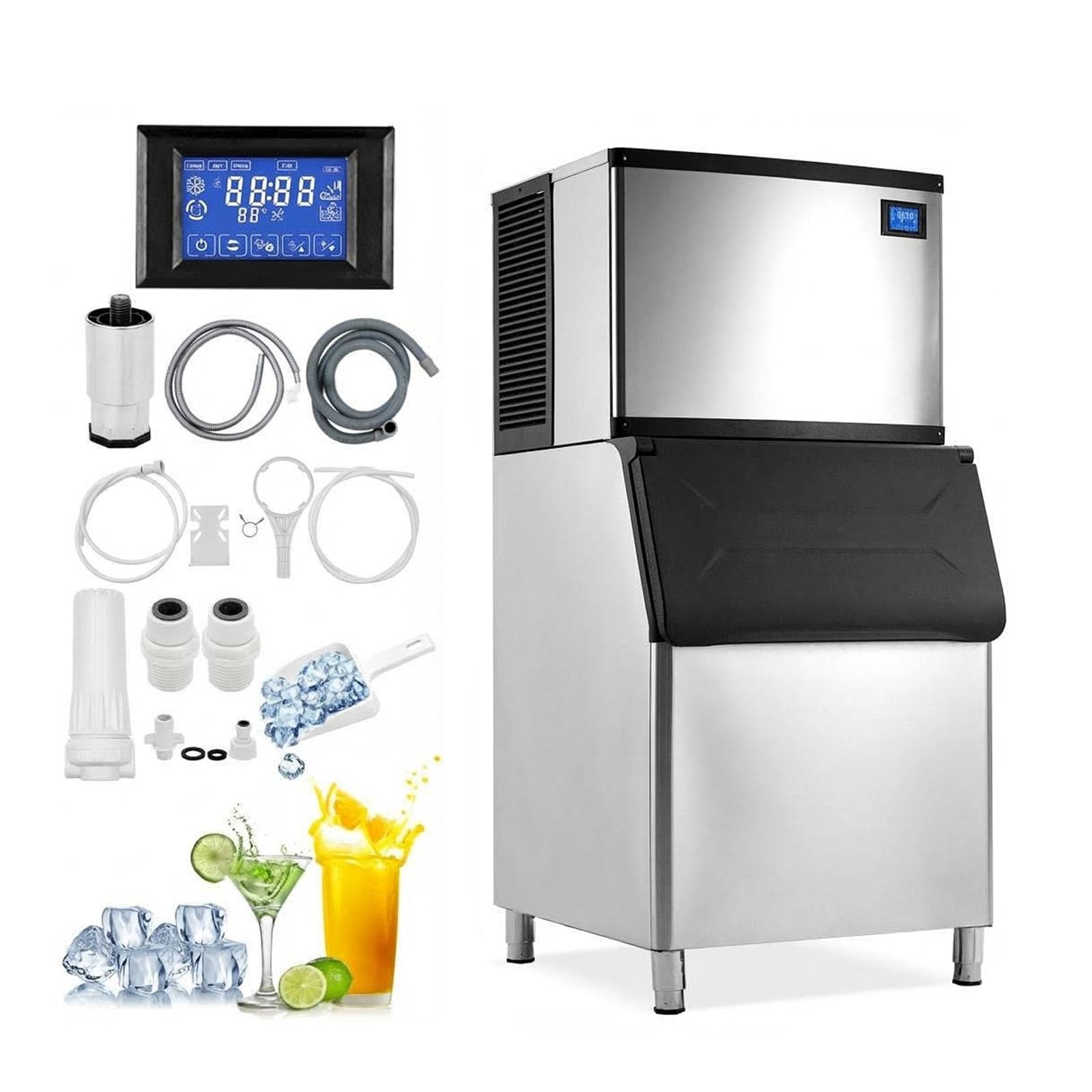 Photo 1 of Commercial Ice Maker Machine 550Lbs/24h, Industrial Ice Machine with LCD Panel, 440Lbs Storage, Ice Ready in 8-15 Min, Stainless Steel Ice Maker for Bar/Cafe/Restaurant/Business (top part only control panel) partial set