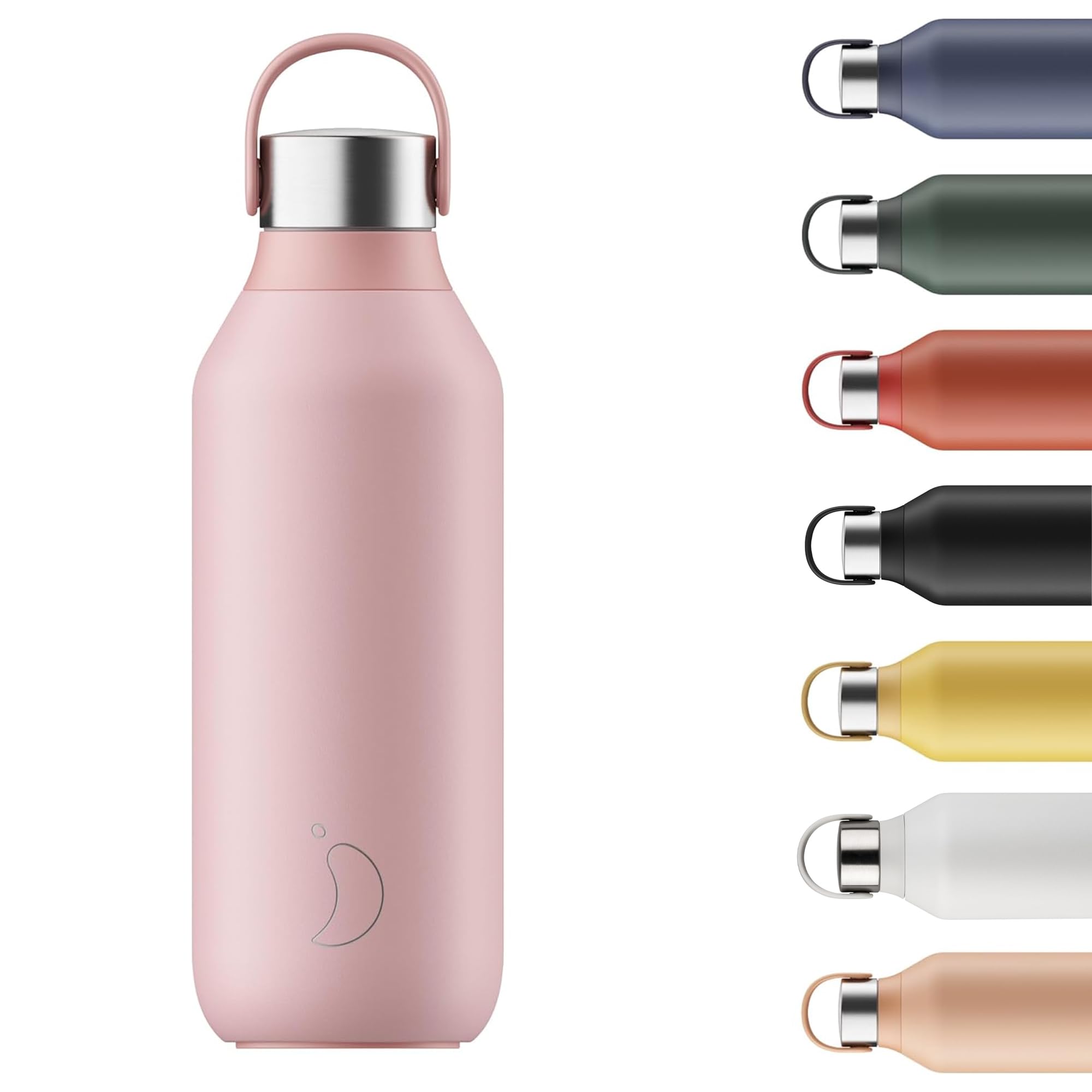 Chilly's Series 2 Water Bottle - Vacuum Insulated Stainless Steel Water Bottle with Soft Collar & Carry Loop, Thermal Flask for Hot & Cold Drinks - Leak Proof, No Sweat - Blush Pink, 500ml