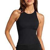 LASLULU Womens Sports Bra Strappy High Neck Longline Yoga Running Gym Tops Clothes Padded Workout Tank Tops with Built in Bra