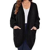 MONNURO Womens Plus Size Open Front Cardigan Waffle Knit Long Sleeve Sweaters Tops Fall Coat Outerwear with Pockets
