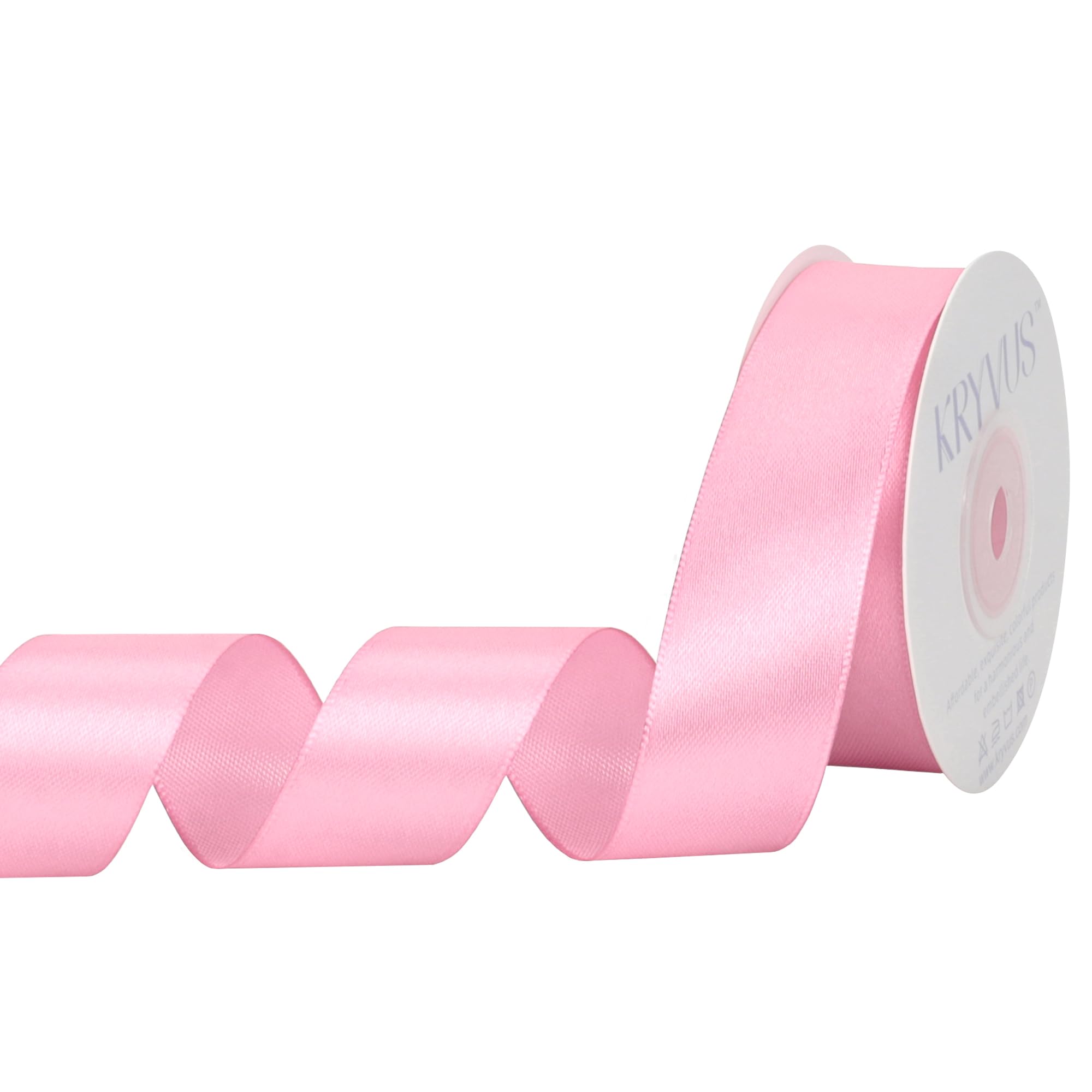 Kryvus Rose Pink Satin Ribbon, 25mm x 22M Single Face Rose Pink Ribbon, Solid Color Satin Ribbon Perfect for Gift Wrapping, Crafts, Bow Making, Sewing and Wedding Decorations