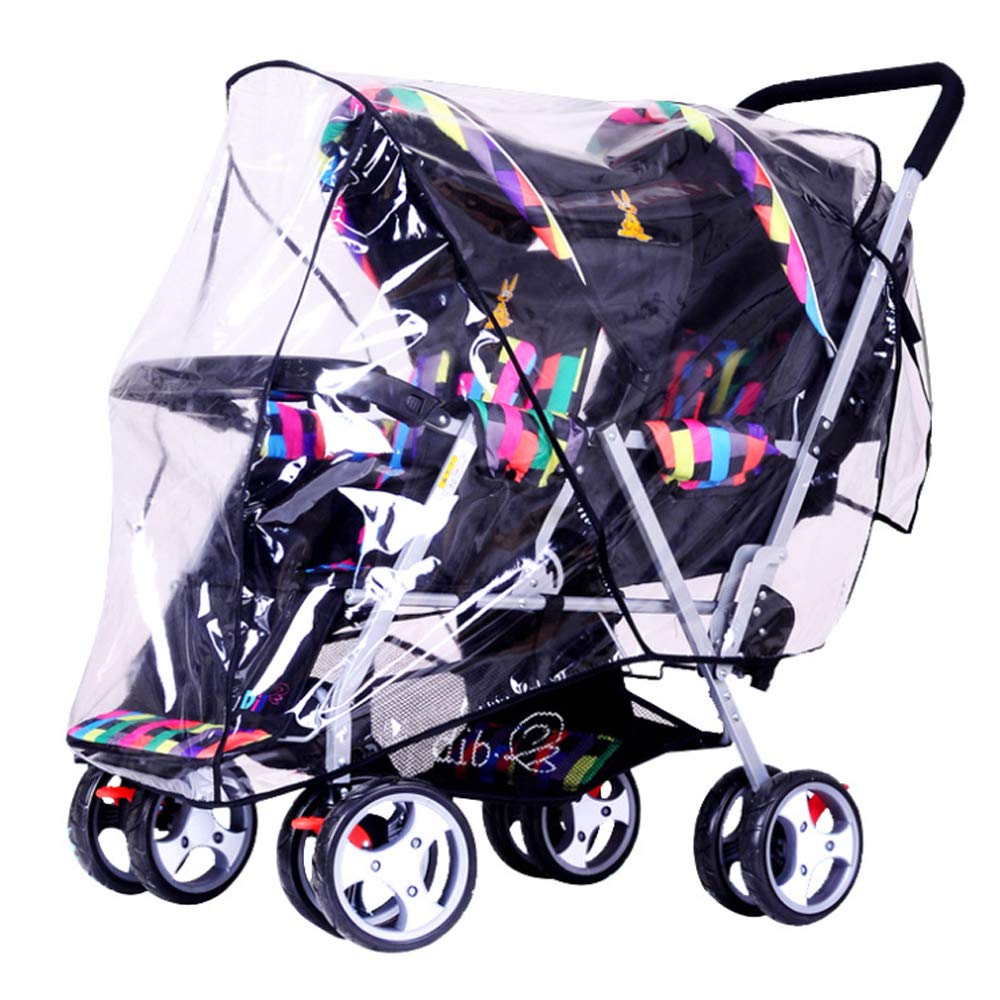 Universal Tandem Stroller Raincover Twins Strollers Double Pushchairs rain Cover for Pram Buggy Rainproof Dustproof Windproof Rain Cover with Canopy and Zipper Door