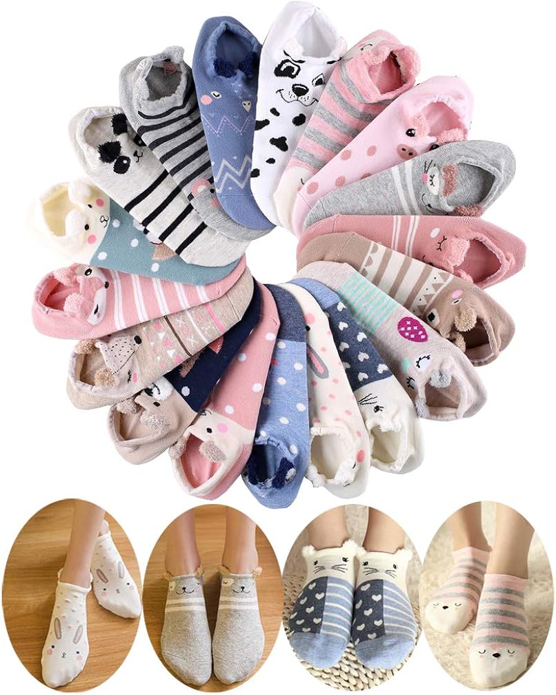 18 Pairs Novelty Animal Cotton Low Cut No Show Ankle Socks for Girls Women Boat Socks: Clothing
