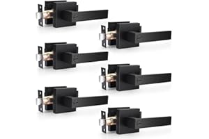 Probrico Heavy Duty Flat Black Square Privacy Interior Door Levers Bedroom and Bathroom Door Handles Keyless Bed/Bath Lockset (6 Pack)