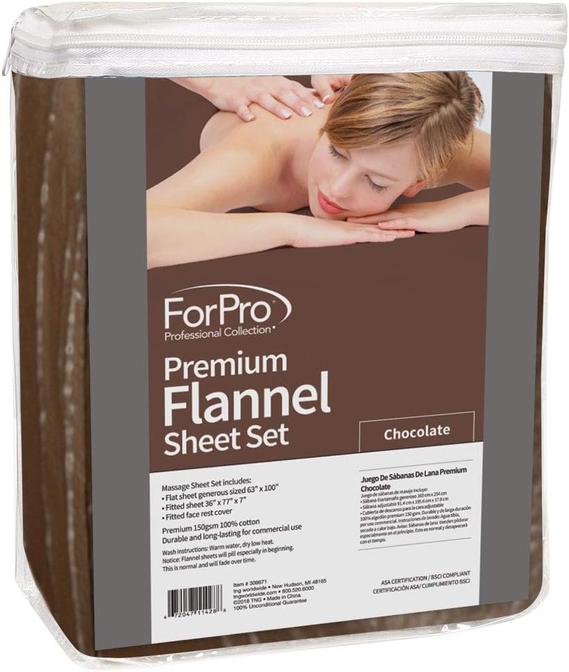 ForPro Premium Flannel 3-Piece Massage Sheet Set, Chocolate, for Massage Tables, Includes Massage Flat Sheet, Massage Fitted Sheet, and Massage Fitted Face Rest Cover: Home & Kitchen