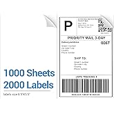 2000 Half Sheet Shipping Labels, Self Adhesive Mailing Sticker, Compatible to Laser & Inkjet Printer, 8.5” x 5.5” White, (2000 Labels/1000 Sheets)