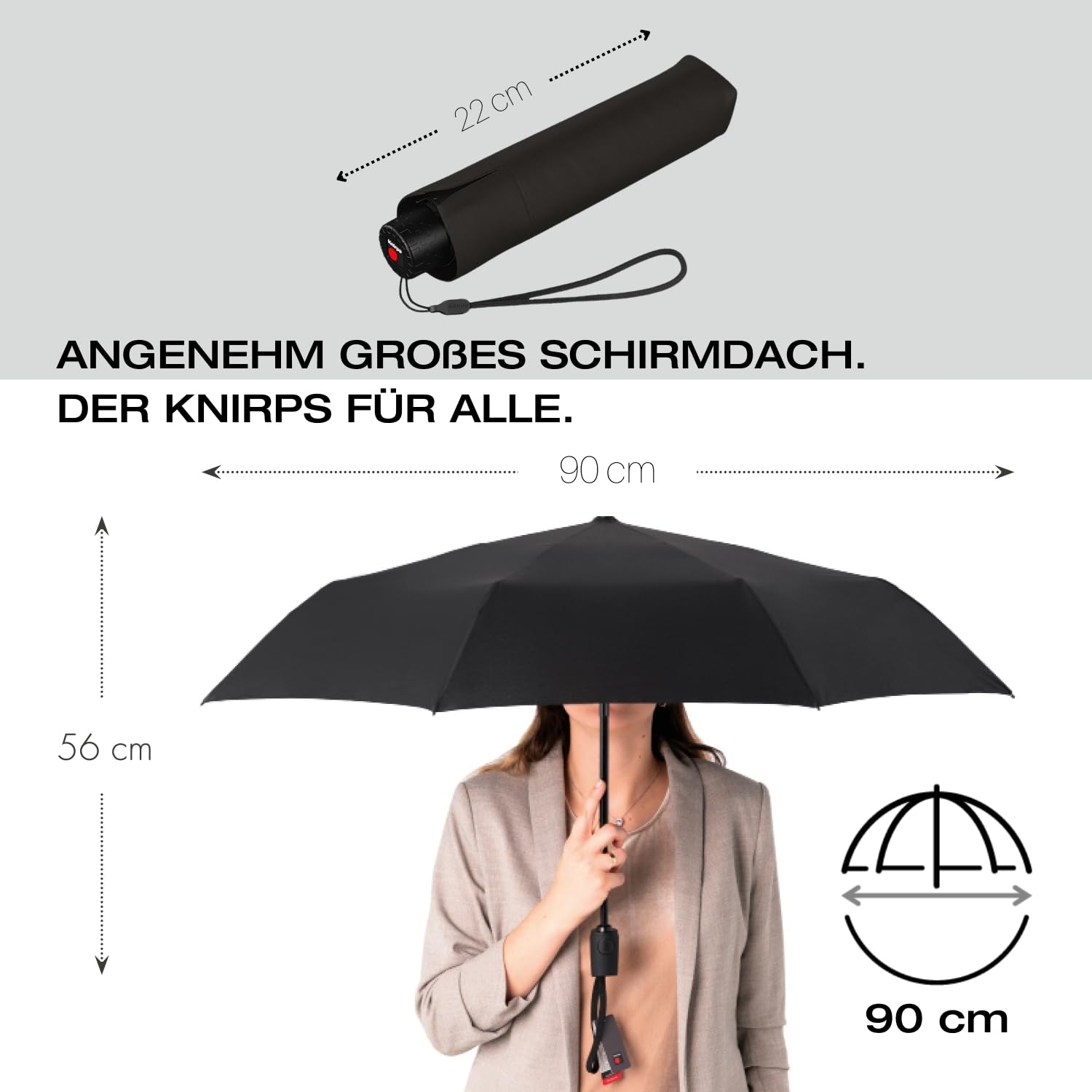 Knirps Regenschirm C.050 Small Manual Dark Grey mit Schirmtasche I kleiner Regenschirm für unterwegs I Handöffner Taschenschirm I windstabiler & leichter Mini Schirm 4