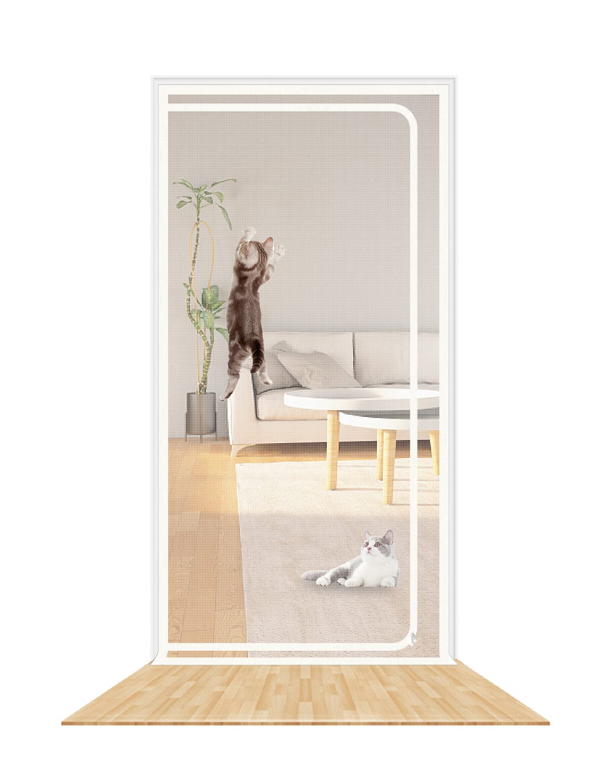 SHRRL Reinforced Cat Screen Door Fits Door Size 80cm x 200cm, Heavy Duty Pets Proof Screen Door with Zipper, Prevent Dogs Cats Running out from Home, White