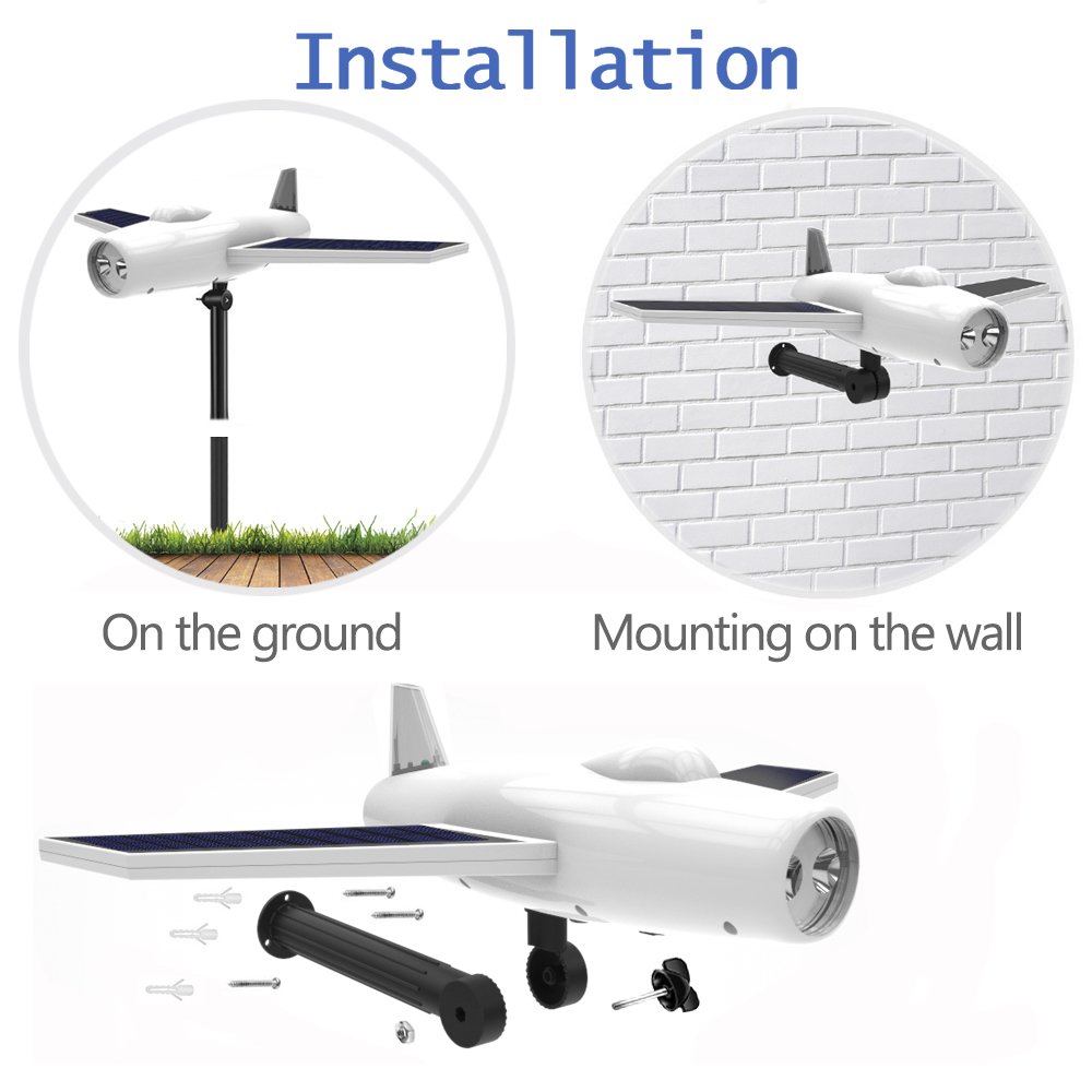 Solar Lights Outdoor ,Solarmks Airplane 2 Led Solar Spotlights Outdoor Landscape Lighting Security Waterproof Garden Decoration Lights Backyard Driveway Patio Lawn Pathway Pool