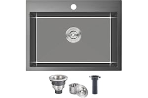 TSIBOMU 22 x 18 inch Drop-in Kitchen Sink, Single Bowl Single Hole 304 Stainless Steel Topmount Kitchen Sink, Black