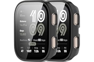 E ECSEM Screen Protector Case Compatible for Amazfit Bip 6, Hard PC Case Built in Tempered Glass Full Around Protective Face Cover (Black&Black)