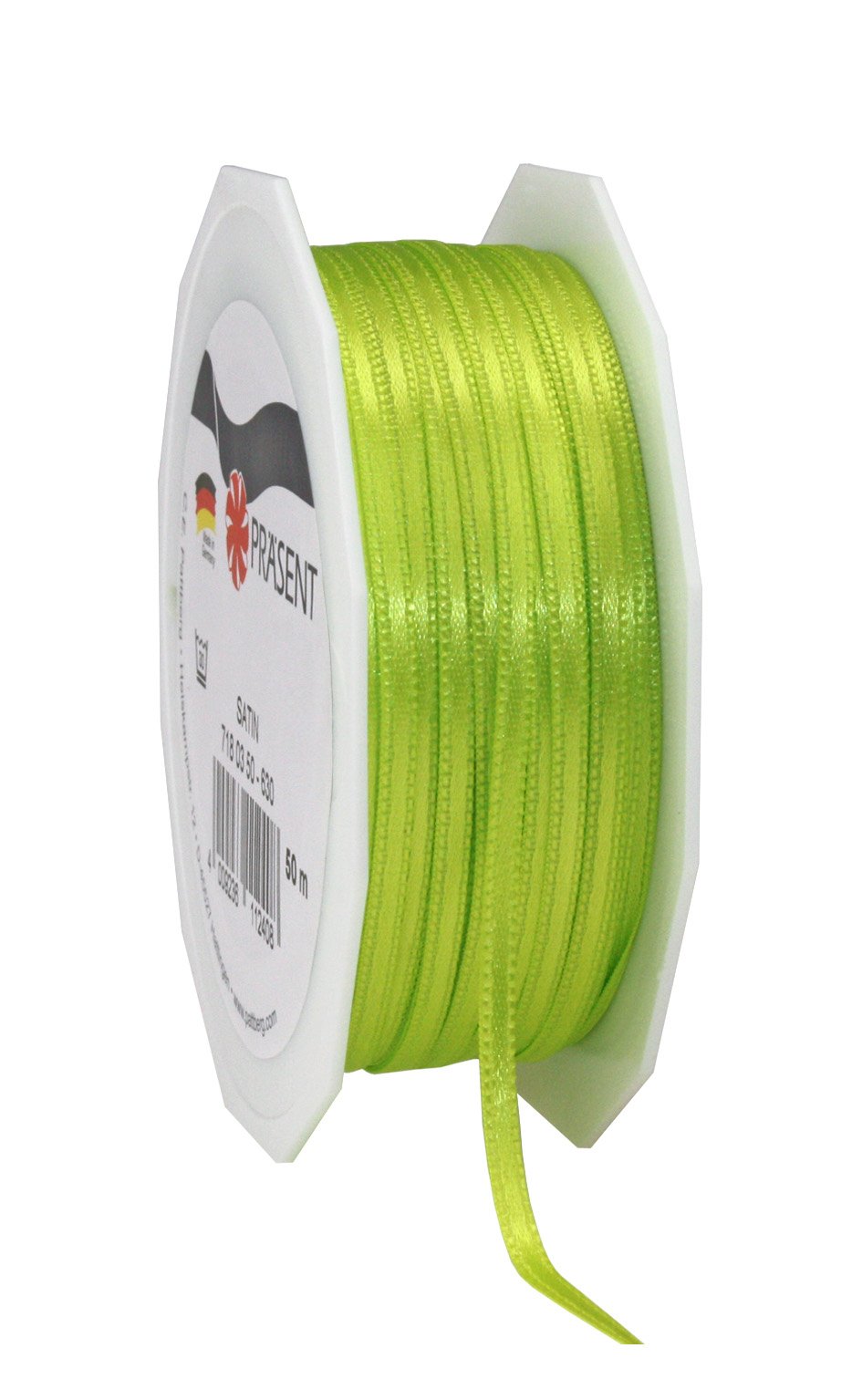 PRÄSENT C.E. Pattberg SATIN light green gift ribbon, 55 yards for Wrapping Gifts, 0.12 inches width, Ribbon for Decorating & Crafting, Decorative Ribbon for Gifts, for every occasion