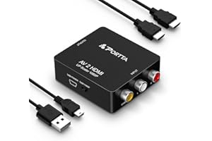 Portta RCA to HDMI Converter with HDMI Cable, Composite CVBS to HDMI Adapter Upscaler 720P/1080P, AV to HDMI Video Converter, Support PAL/NTSC Compatible with PS3, TV, PC, STB, Xbox, VHS, VCR (Black)