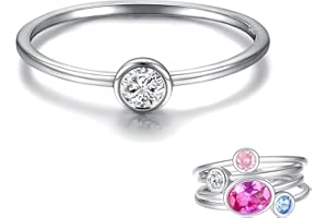 Sariel 925 Sterling Silver Mother Birthstone Stackable Rings Set Mom Ring with Birthstone Family Ring Mother's Day Jewelry Gifts for Wife Mama