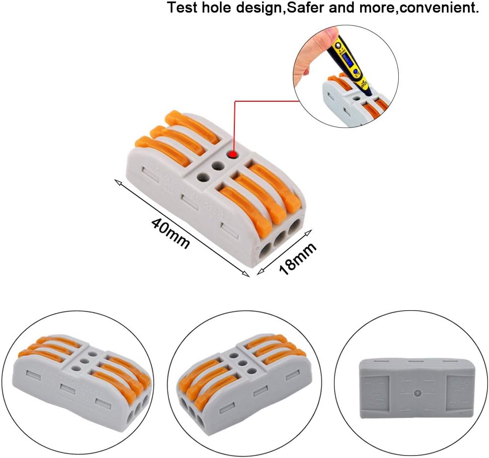 QitinDasen 12Pcs SPL-3 Lever-Nut Wire Connector, 3 in 3 out 6 Ports Conductor Compact Wire Connector, Orange - Image 3