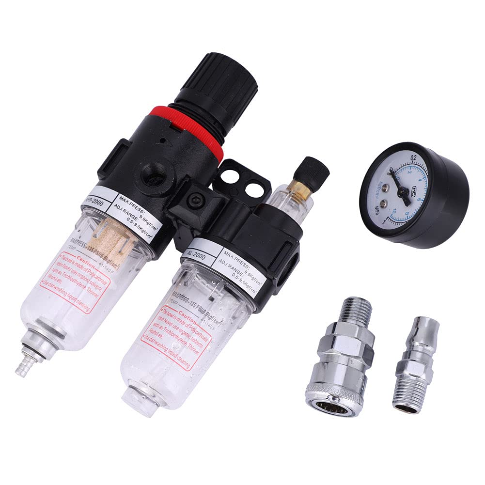 1/4 Inch Air Filter Regulator Combo with Oil Water Separator & Quick Connect Fitting AFC2000 AL2000 Pneumatic Tool Air Supply Unit