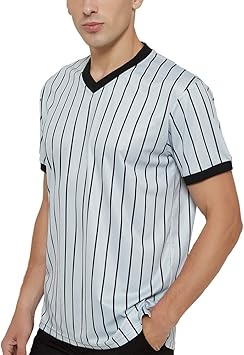 Amazon Toptieバスケ審判ジャージ オフィシャルオフィシャルグレーvネックパフォーマンスシャツ ブラックピンストライプ Toptie トップタイ レフリー 審判用ウェア