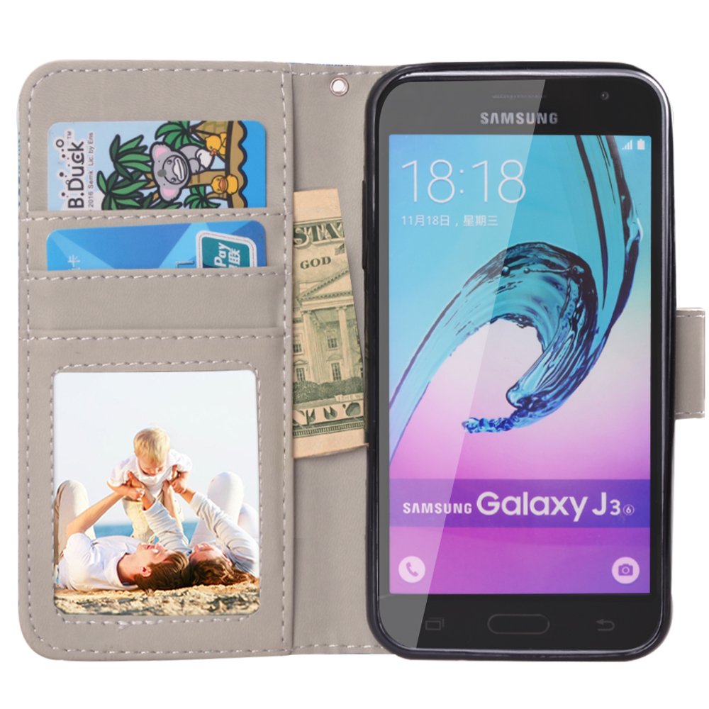 J3 2016 Case, MagicSky Galaxy J3 Wallet Case Folio Flip Premium PU Leather Case Cover with Card Holder Slot Pockets, Wrist Strap, Magnetic Closure For Samsung Galaxy J3 (2016) SM-J320 5.0\
