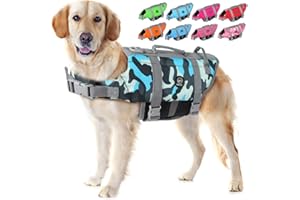 EMUST Dog Life Preserver, Dog Life Vests for Swimming, Beach Boating with High Buoyancy, Pet Flotation Vest for Small/Medium/Large Dogs, L, NewBlueCamouflage