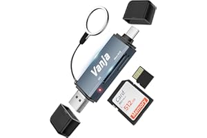Vanja SD Card Reader, 3 in 1 USB/USB C/Micro USB Micro SD Card Reader Adapter for Mac, MacBook, iPhone 15, Camera, Android Ph