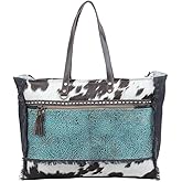 Myra Bag Cowgirl Purses for Women - Cowhide Bag with Leather Strap and Paisley Pattern, Cow Print Western Purses for Women