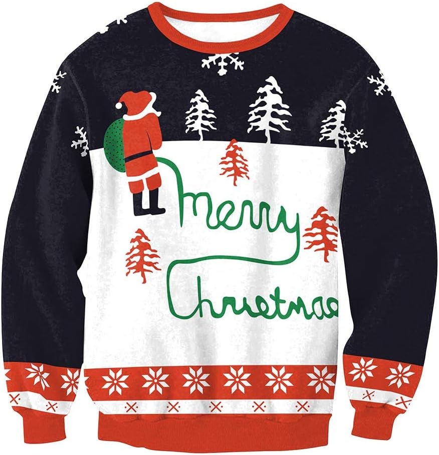 HBOS Unisex Funny Print Christmas Sweater Jumper Merry Christmas Ugly Crewneck Pullover Sweatshirts