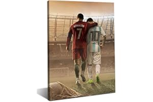 Football Superstar Cristiano Ronaldo and Lionel Messi Poster - Sports Decor, Manchester Soccer Player Canvas Wall Art, Inspir
