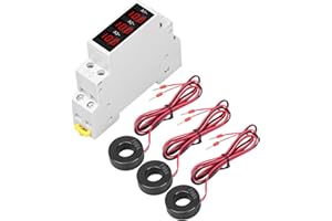 3 Phase DIN Rail Ammeter, LED Digital Display DIN Rail Amp Meter, Amp Meter with 3 Sensors AC80‑500V 1‑100A, Display Measurem