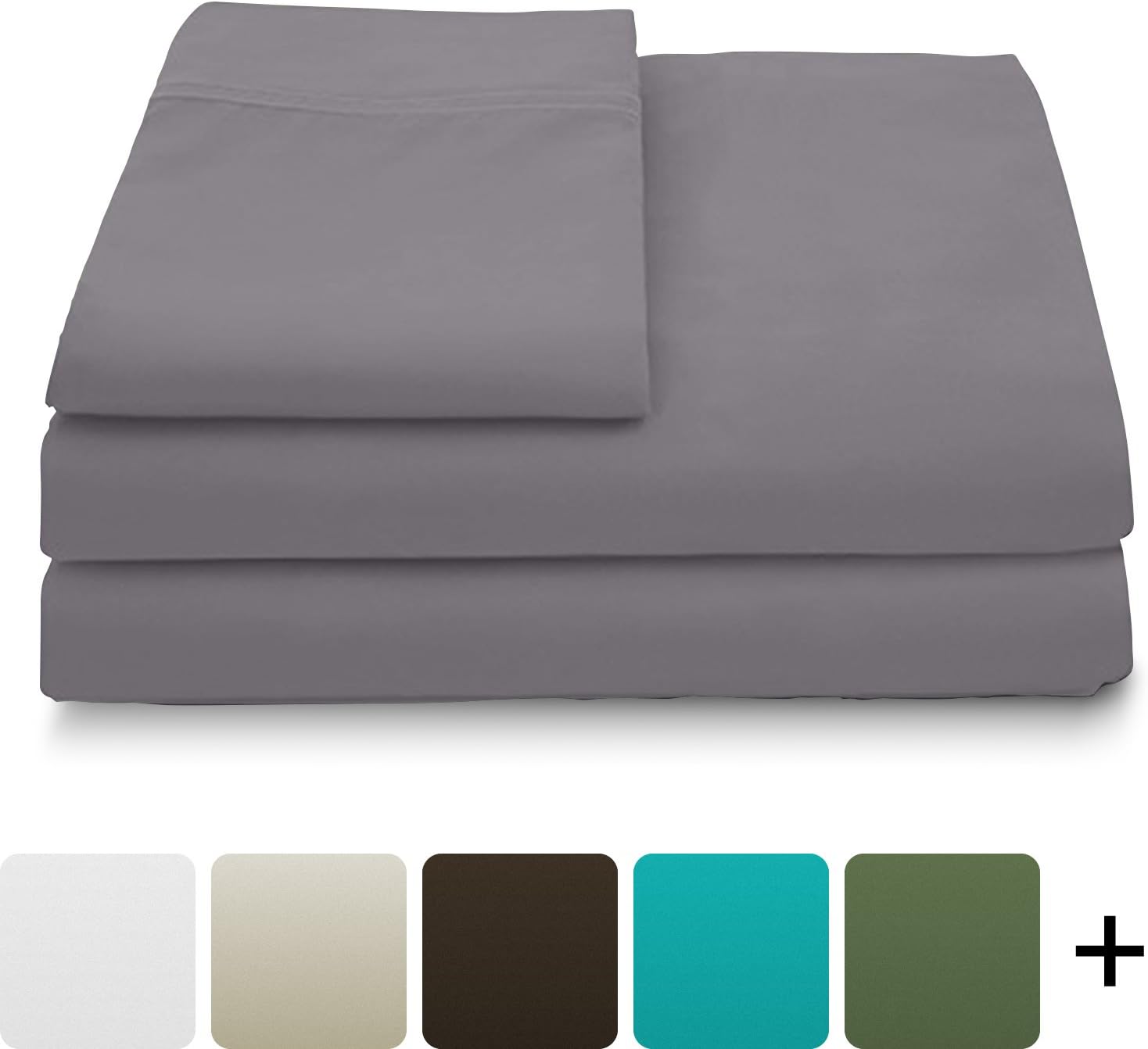 Cosy House Collection Luxury Bamboo Sheets - Blend of Rayon Derived from Bamboo - Cooling & Breathable, Silky Soft, 16-Inch Deep Pockets - 5-Piece Bedding Set - Split King, Grey