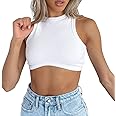 Abardsion Women's Crew Neck Racerback Knit Ribbed Basic Sleeveless Crop Tank Tops