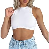 Abardsion Women's Crew Neck Racerback Knit Ribbed Basic Sleeveless Crop Tank Tops