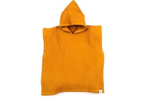 Jade&Kai Hooded Towel for Babies + Toddlers | Snaps into a Poncho | Organic Cotton Waffle | Lighweight and Absorbent | Bath, Beach, and Pool | MultipleColors (Small (0-3 Yrs), Mustard Seed NON-MUSLIN)