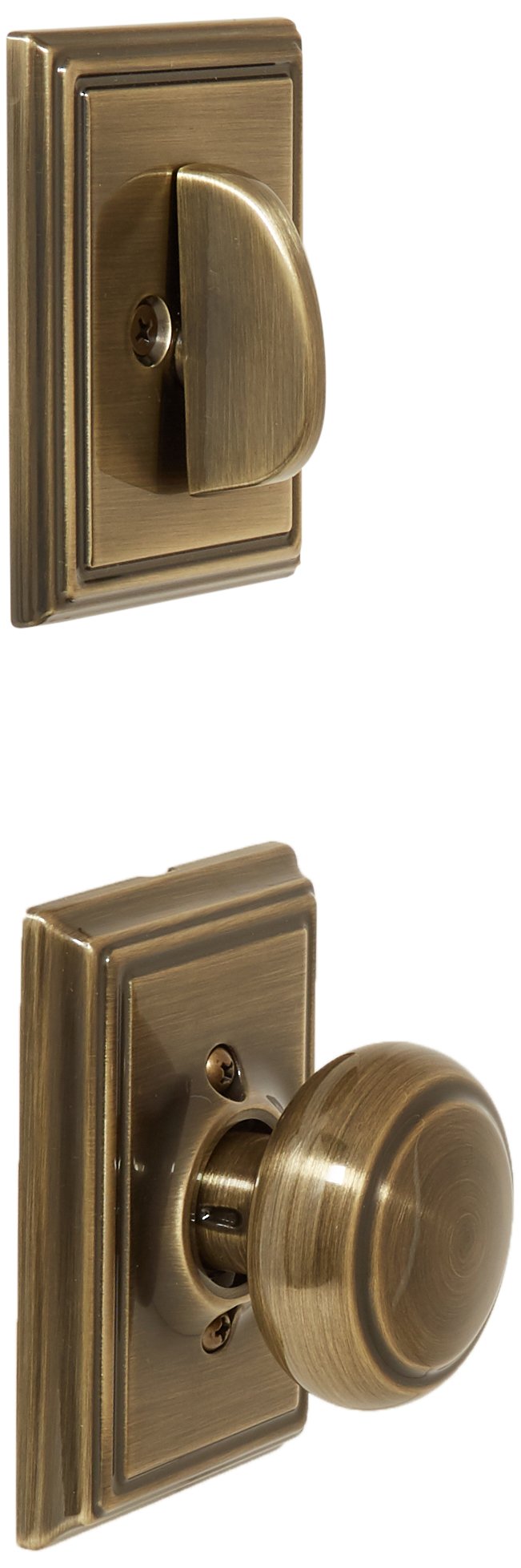 Photo 1 of Schlage Lock Company F59AND609ADD Antique Brass Andover Interior Pack Knob Set with Single Cylinder Deadbolt and Decorative Addison Rose (Interior Half Only),Antique Brass/Brass