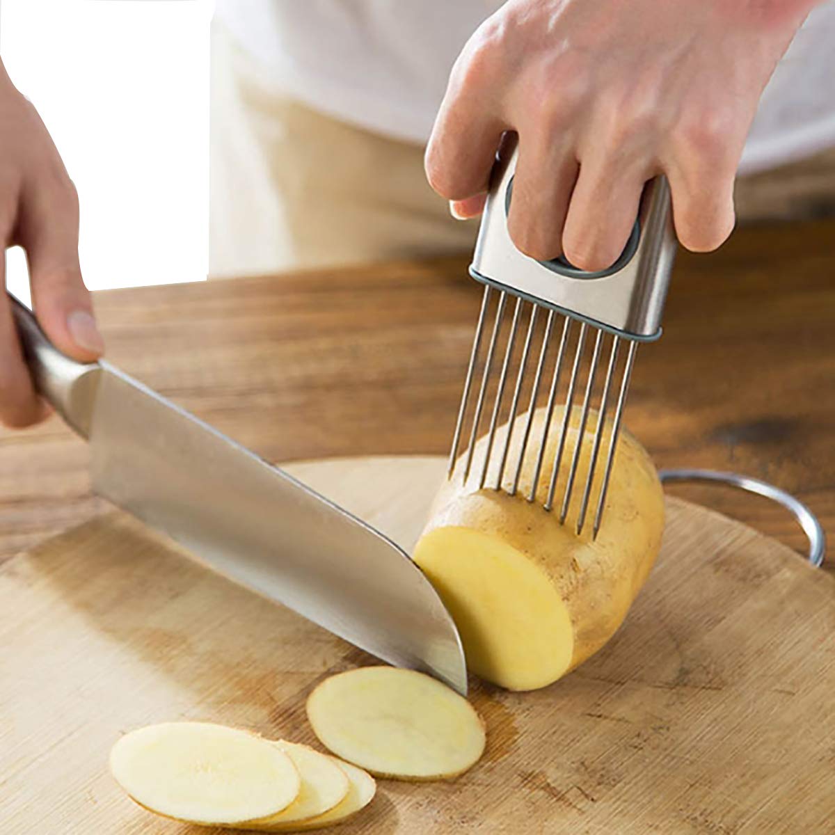 YIJIA Onion Holder Vegetable Potato Cutter Slicer Gadget Stainless Steel Fork Slicing Helper Kitchen Tool Aid Gadget Cutting Chopper