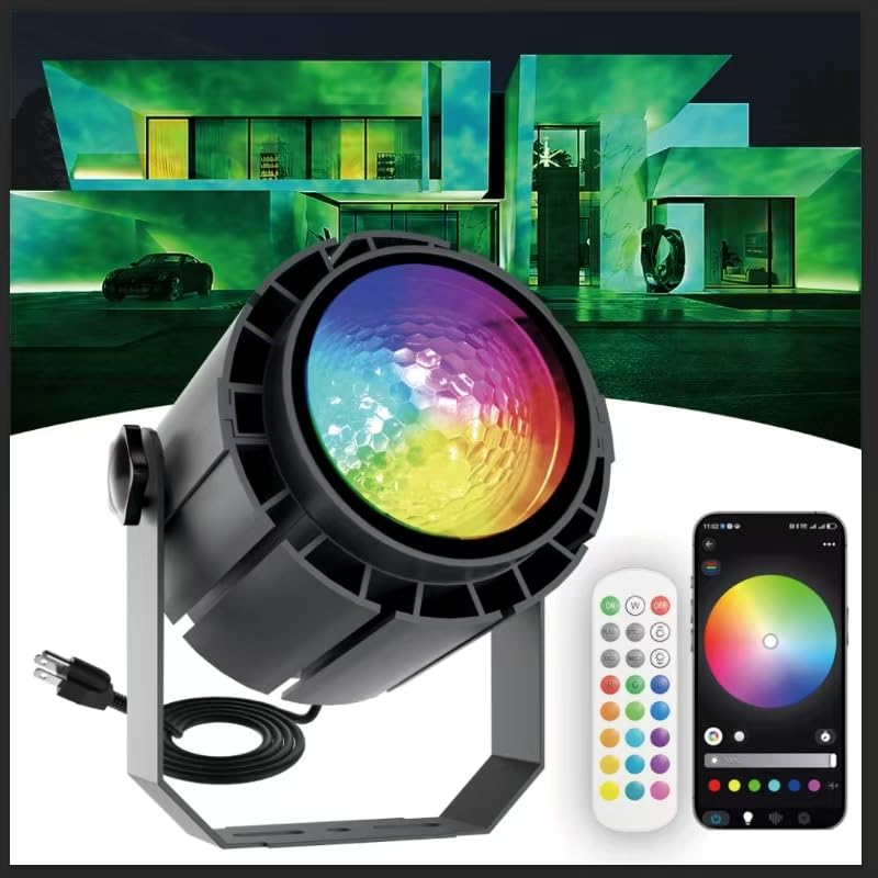 Photo 1 of Yasotek Water Wave Projector with APP & RF Control, IP65 Waterproof Smart Outdoor Lights, 1-100% Dimmable Color Changing, Music Sync & Flame Effect for Pool Party, Ocean Ripple Landscape Lighting