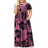 Nemidor Plus Size Maxi Dresses for Curvy Women Summer Casual Loose Short Sleeve Long Beach Dress with Pocket