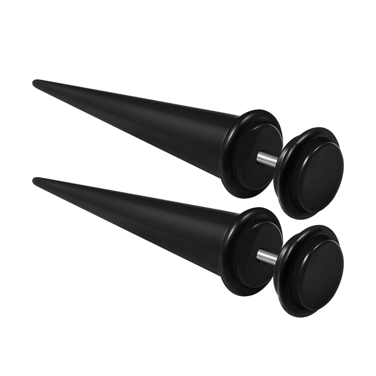 KJM FASHION 2PCS Acrylic 16g 1.2mm 0g 8mm Taper Black O-Rings Cheater Plug Earring Illusion Gauge Ear Lobe Piercing Jewellery 2081