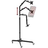 SOLRA Mobile Floor Stand for Red Light Therapy Panels, VESA 75x75mm Rolling Mount with Adjustable Dual-Joint Aluminum Arm, Anti-Tip Base &amp; Lockable Wheels, （Black）