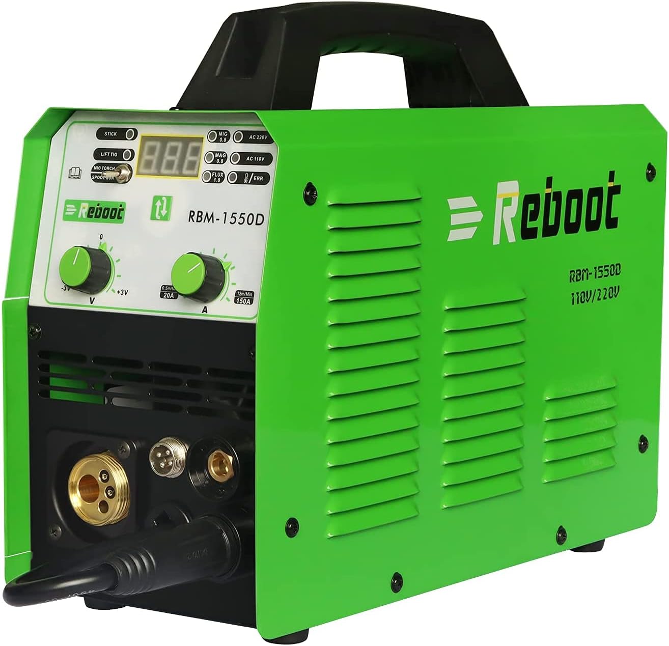 Reboot MIG Welder Flux Core 5 in 1 110/220V MIG155D Gas/Gasless 155 Amp Spool Gun Available Stick Mig TIG Welding Machine Solid Wire Automatic Feed Inverter MMA ARC Welding - - 