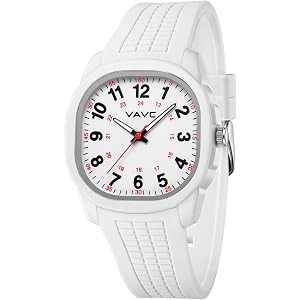 VAVC Waterproof Nurse Watch for Medical Professionals,Students,Women,Men—Luminous,Easy to Read Dial,24-Hour Format with Red S