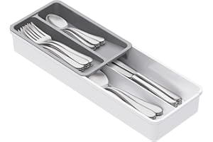 Lifewit Compact Silverware Organizer for Kitchen Drawer, Narrow Flatware Tray Holder, Plastic Cutlery Spoons, Forks and Knive