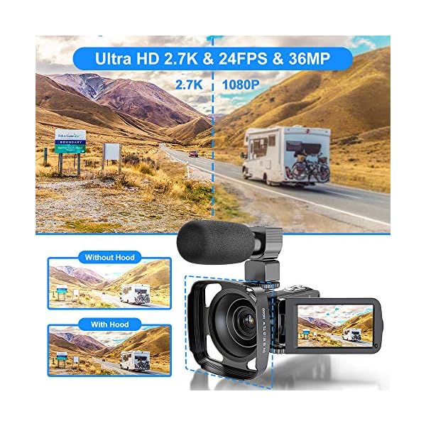 Videokamera Camcorder UHD 2.7K IR Nachtsicht YouTube Vlogging Kamera 36MP 3.0 '' Touchscreen 16X Digital Zoom mit… – Bild 3