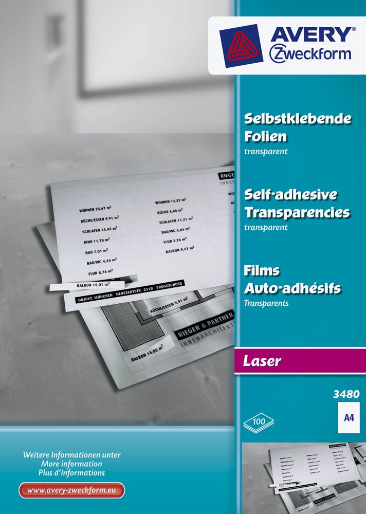 AVERY Zweckform Self-Adhesive Transparent Films A4 for Laser Printers