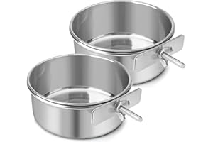 Reshiho Dog Bowl Stainless Steel Dog Bowls Pet Hanging Food Water Bowl Cage Feeding Cup Feeder for Dogs Cats Rabbits Birds Small Animal (Medium (2pcs)