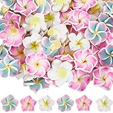 SUNNYCLUE 1 Box 60pcs 20mm Hawaiian Flower Beads Flowers Clay Beads Plumeria Frangipani Pink White Loose Spacer Spring Summer Floral Bead for Jewelry Making Women Adult DIY Gift Craft Supplies