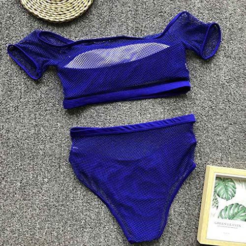 iYBUIA Sexy Mesh Summer Bikini Set Push-Up Pad Swimwear Bathing Beachwear Set Blue