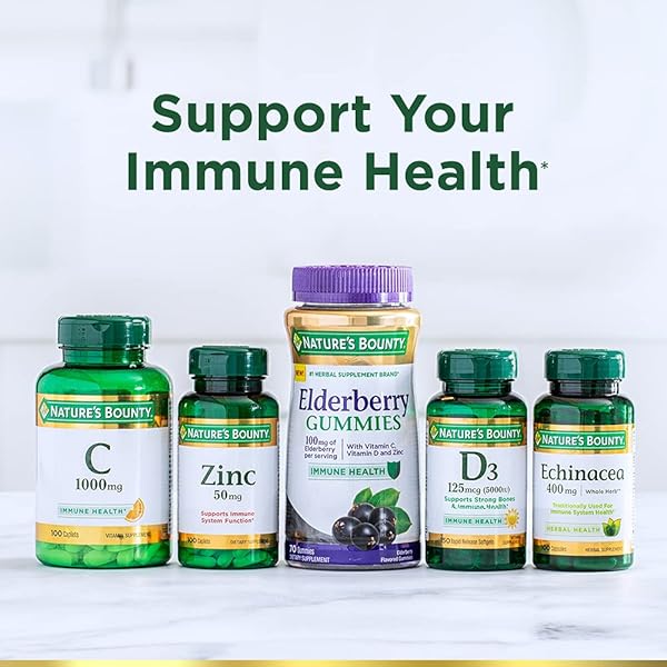 NATURE’S BOUNTY ELDERBERRY GUMMIES, DIETARY SUPPLEMENT, SUPPORTS IMMUNE HEALTH, CONTAINS VITAMIN A, C, D, E AND ZINC, 100 MG, 70 GUMMIES